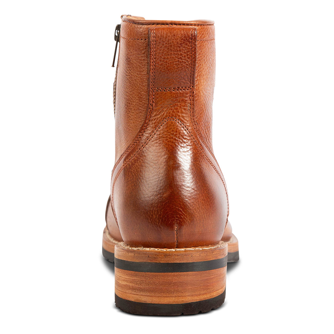 Black view showing leather pull tab and contrasting heel on FREEBIRD mens Eli whiskey leather boot