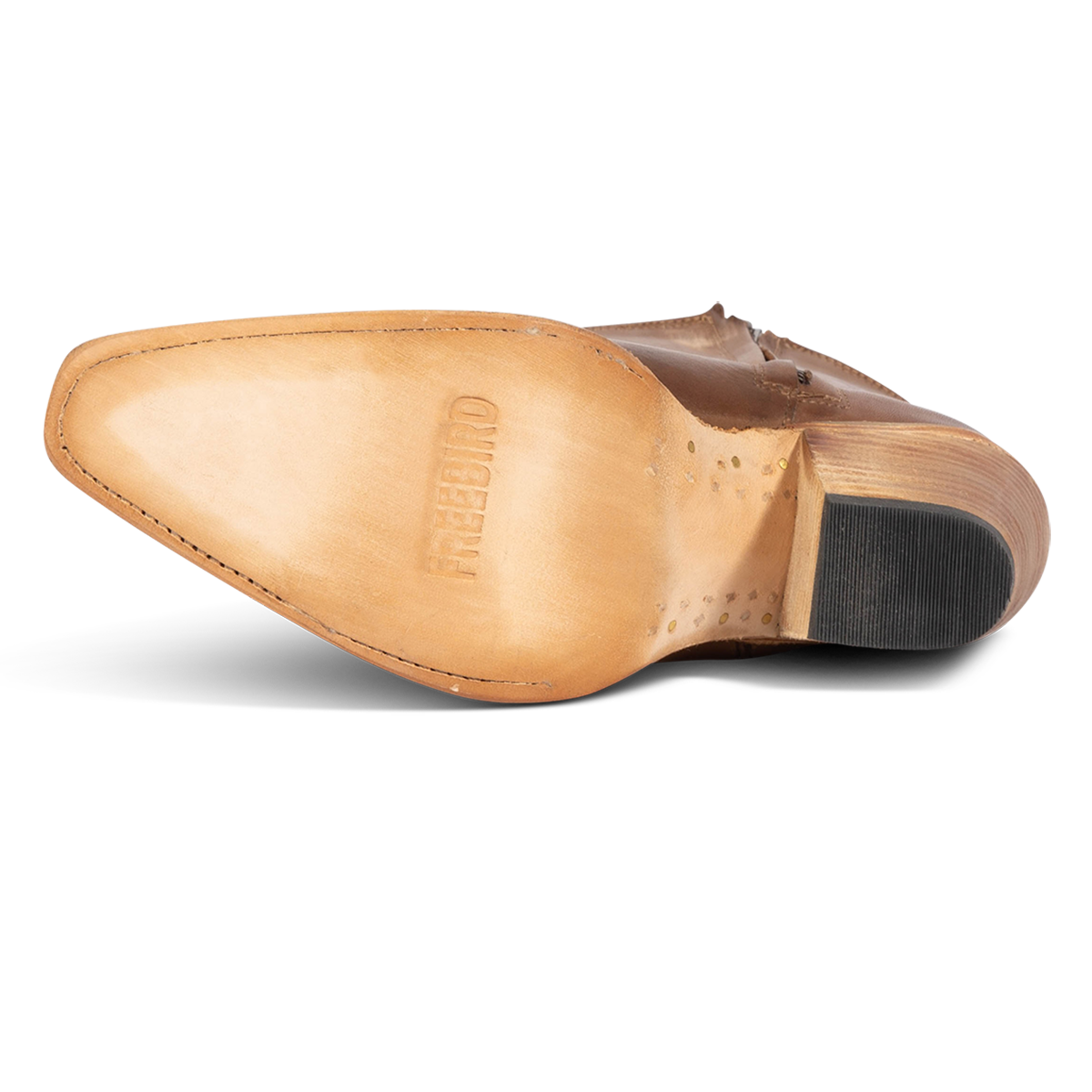 FREEBIRD wordmark on the leather sole of the Firebird bootie