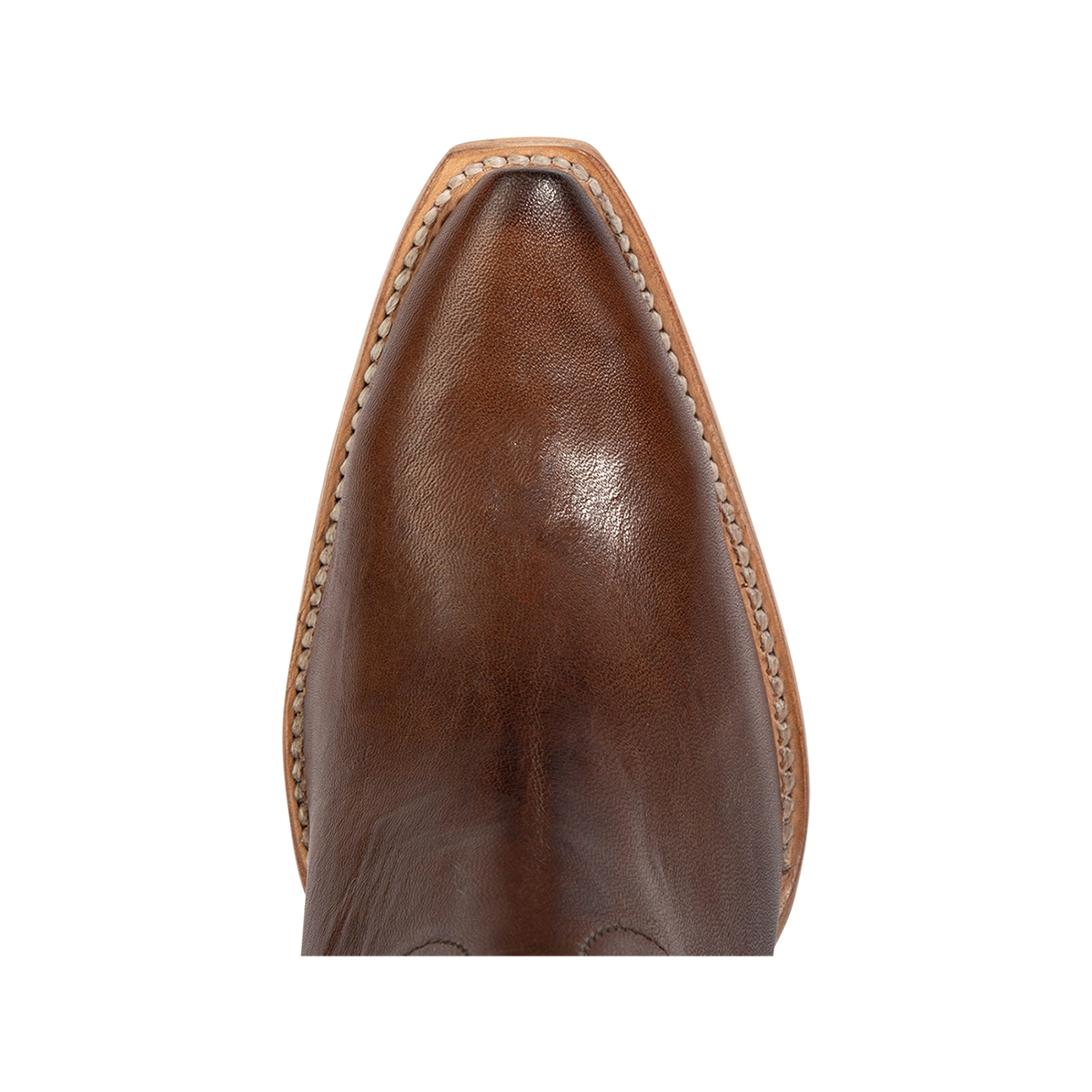 Top view showing snip toe construction on FREEBIRD women's Firebird brown premium leather bootie