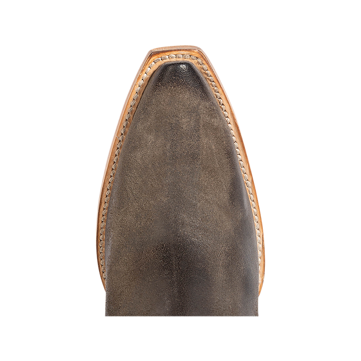 Top view showing a snip toe silhouette on FREEBIRD women's Freya grey suede bootie