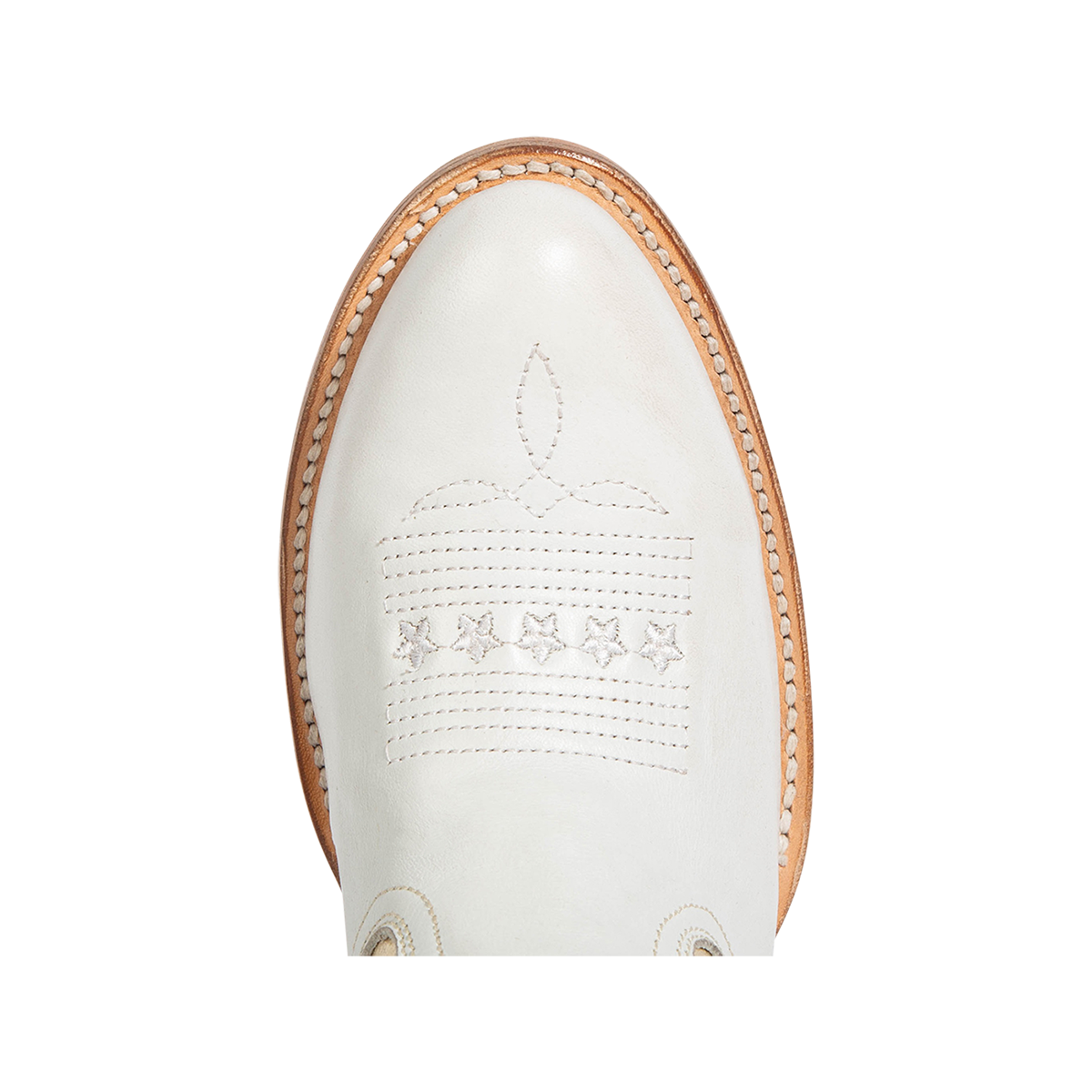 Top view showing an almond toe construction on FREEBIRD women's Gambler gold multi leather bootie 