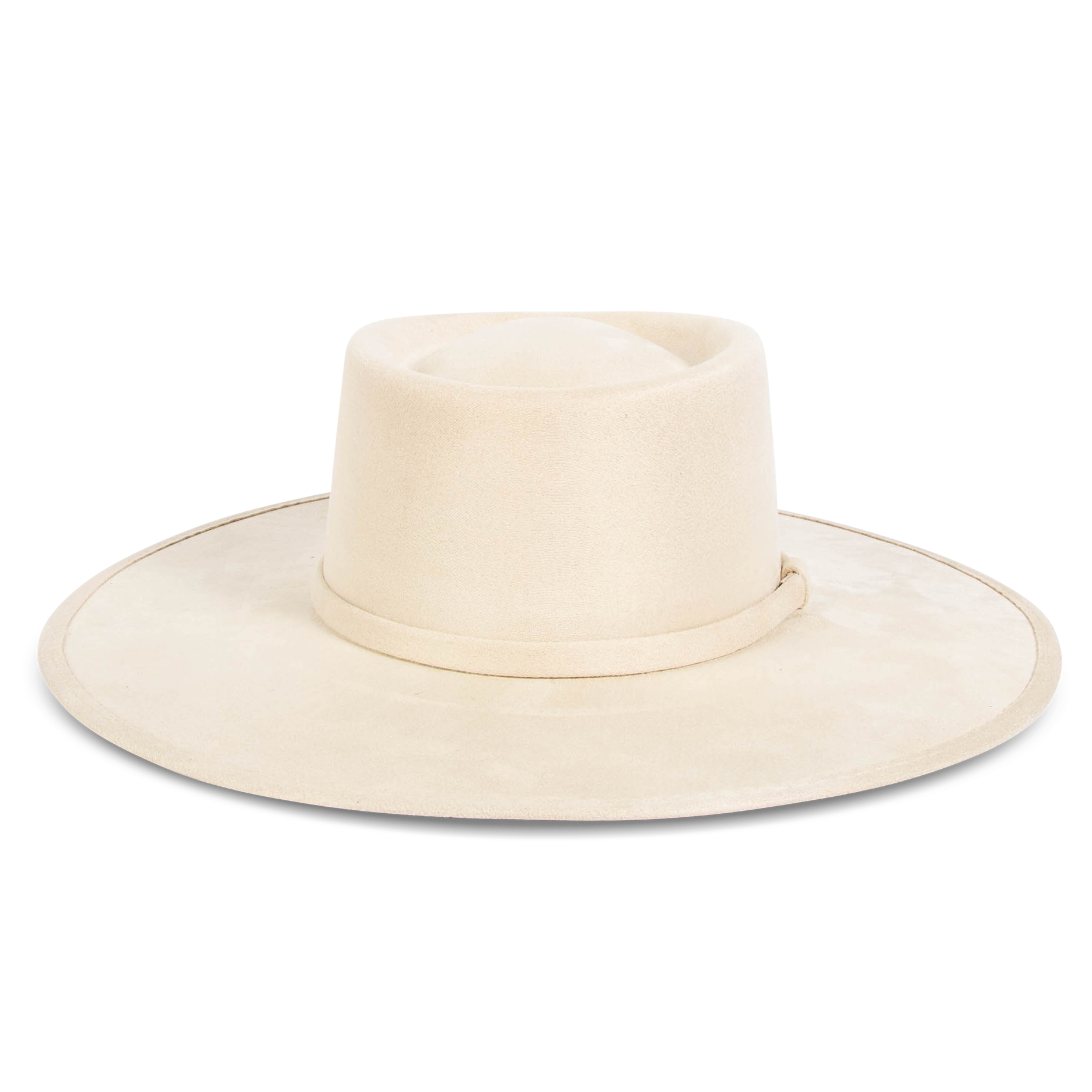 FREEBIRD Georgia beige flat wide-brim hat featuring telescope-shaped crown and tonal ribbon band