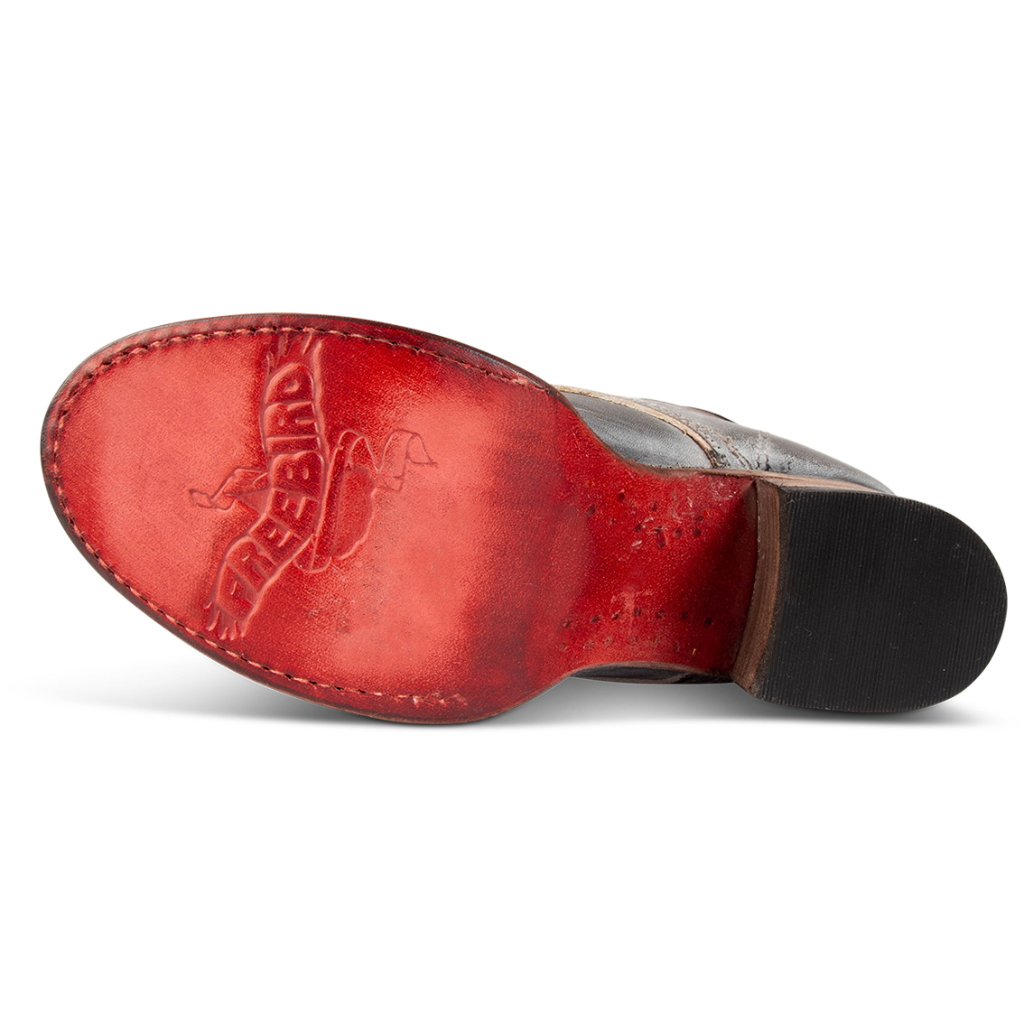 Red leather sole imprinted with FREEBIRD on women's Grany ice tall boot