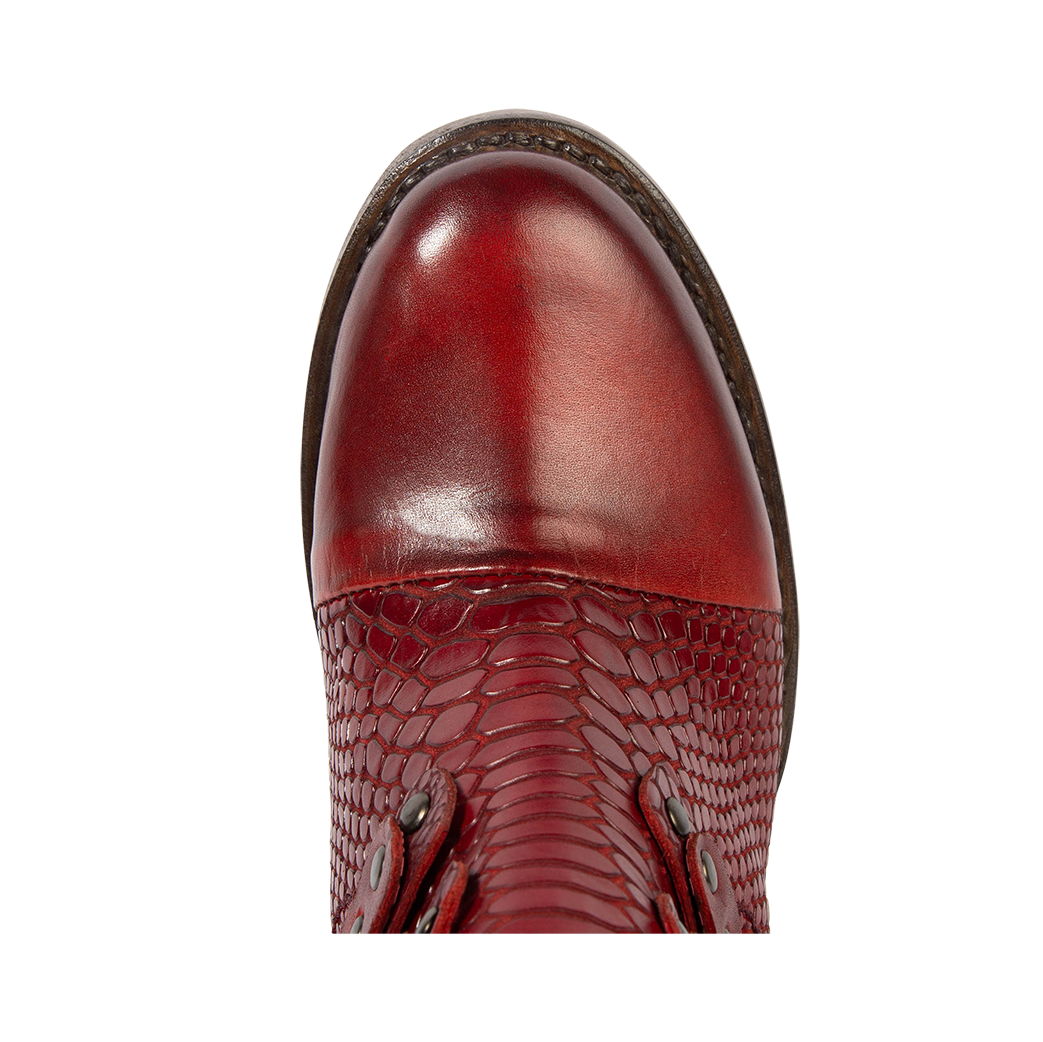 Top view showing round toe on FREEBIRD women's Grecko red leather ankle bootie
