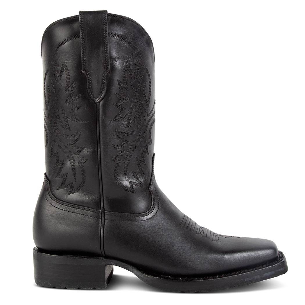 FREEBIRD men's Heritage black leather boot with square toe construction, leather pull straps and tread sole