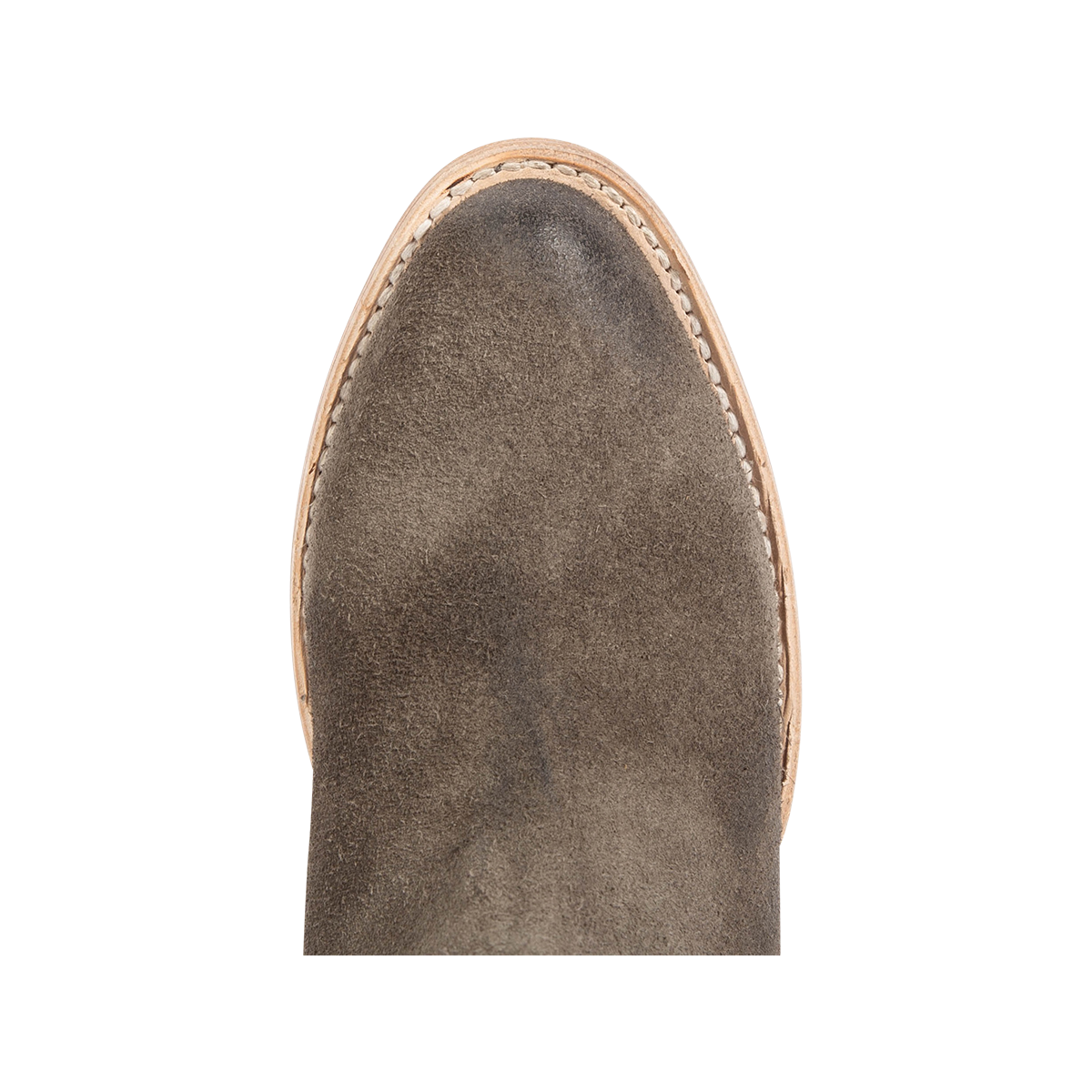 Top view showing almond toe construction on FREEBIRD women's Hippy grey suede bootie