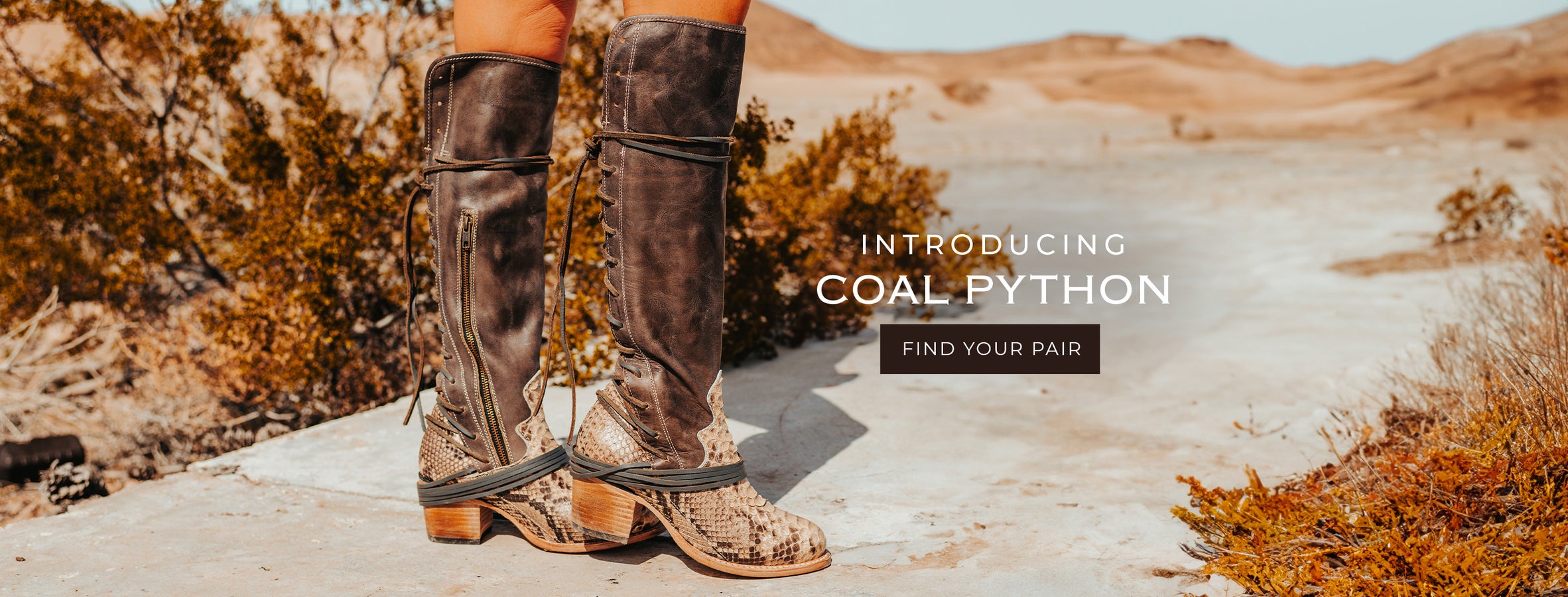 coal back lace up adjustable wide calf leather boot black beige python