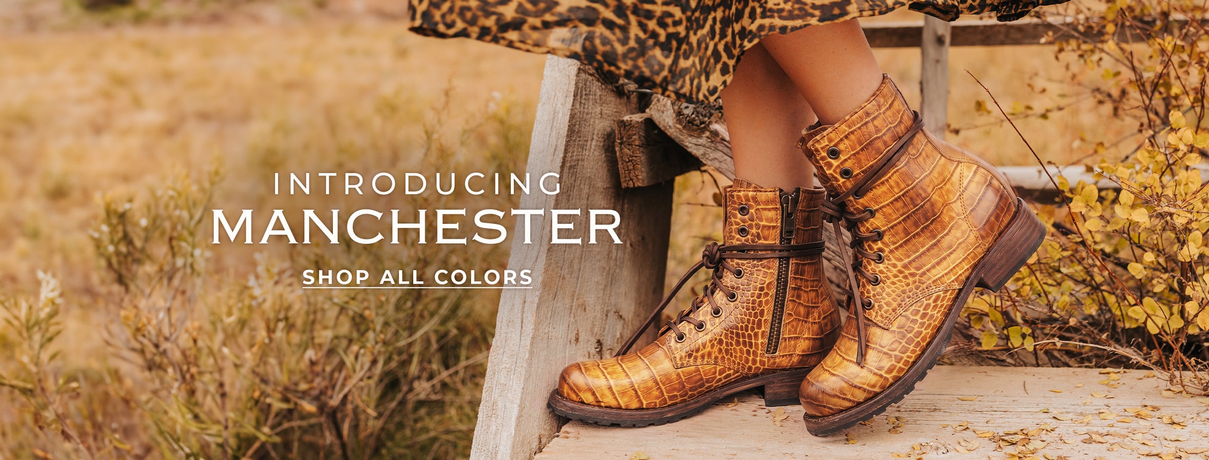 manchester combat womens leather boot tan croco multi