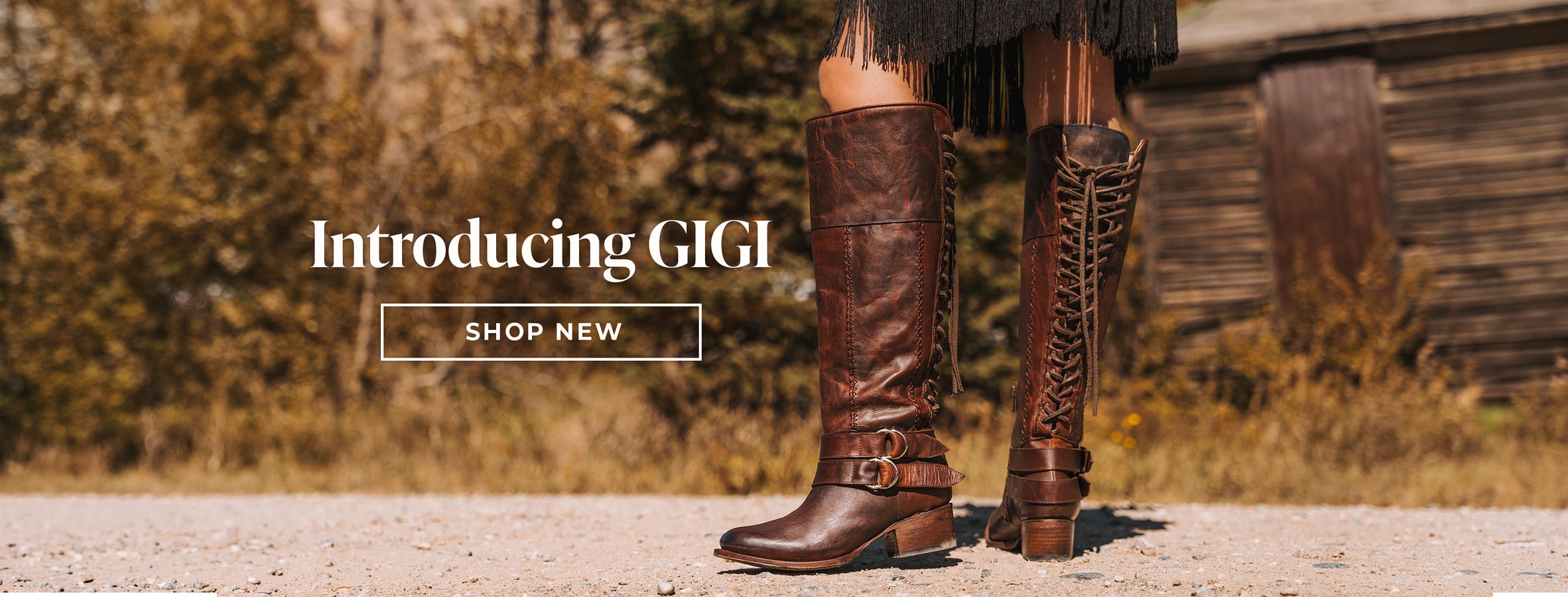 gigi womens back lace double belt knee high leather boot cognac