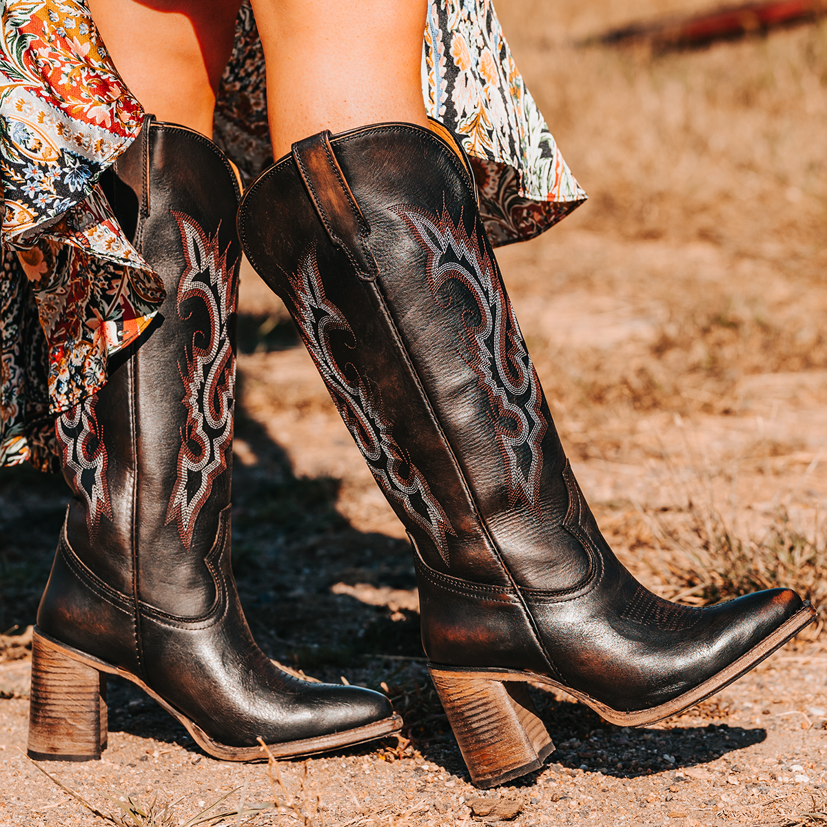 FREEBIRD women's Jackson black leather high heel western boot with stitch detailing