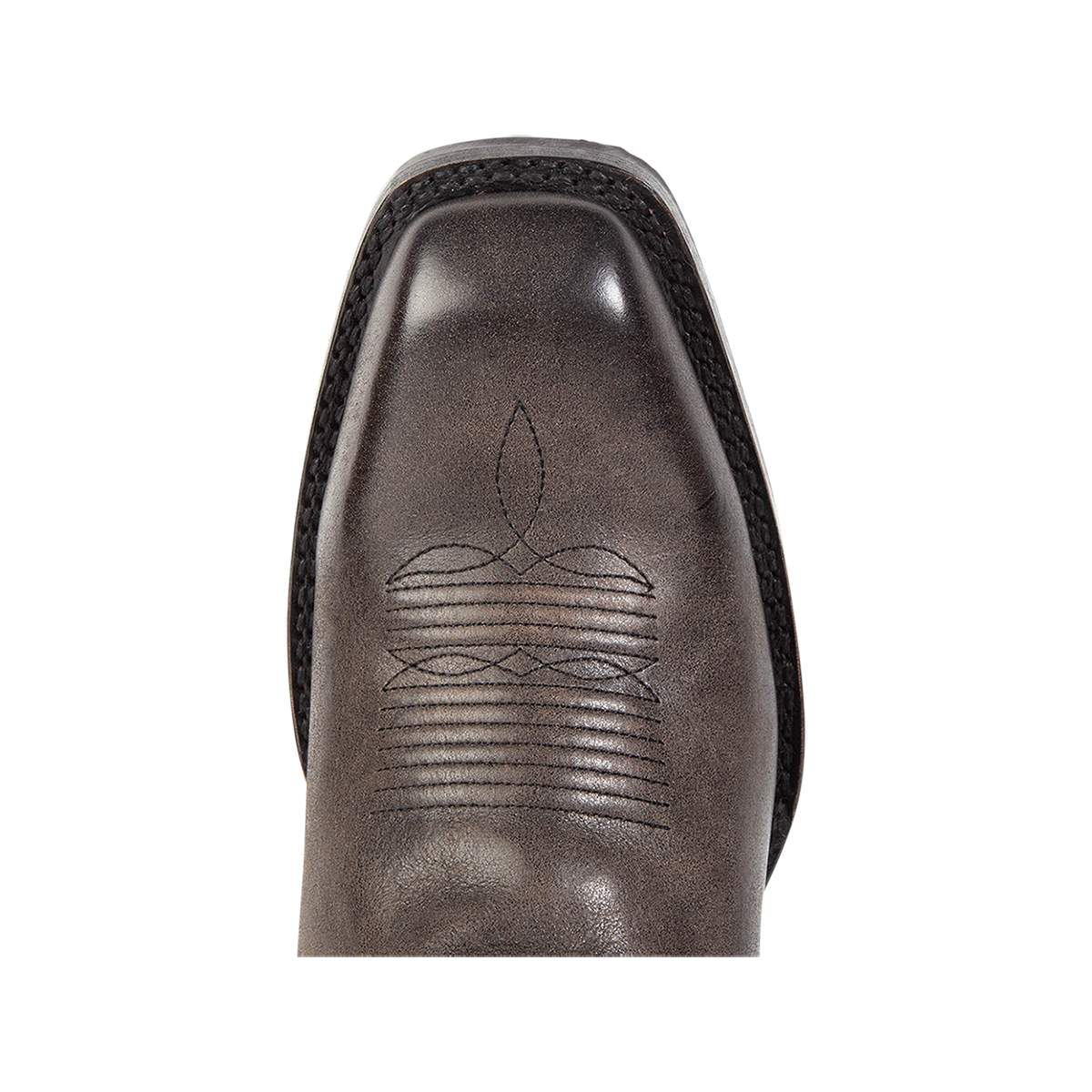 Top view showing square toe construction and traditional Western stitching on FREEBIRD men's James black boot