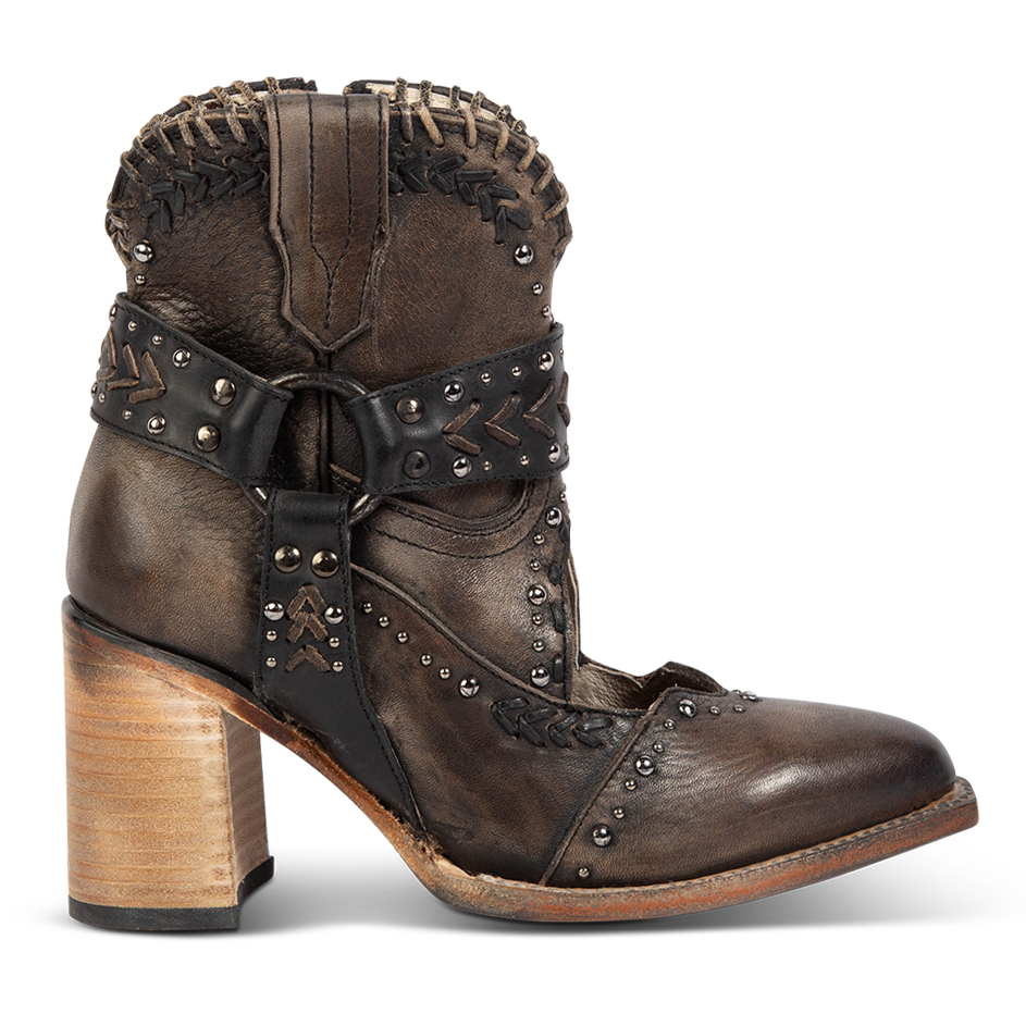 FREEBIRD women's Jetson black western heeled bootie with vintage-inspired detailing and instep cutout