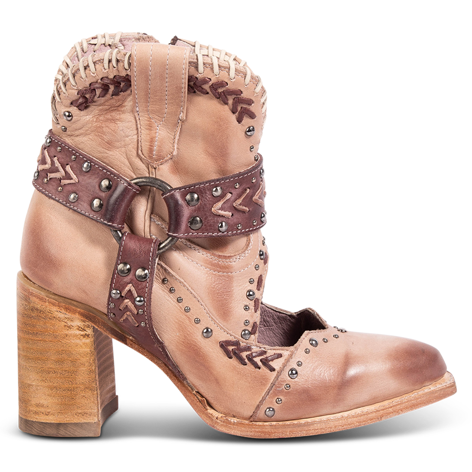 FREEBIRD women's Jetson blush western heeled bootie with vintage-inspired detailing and instep cutout