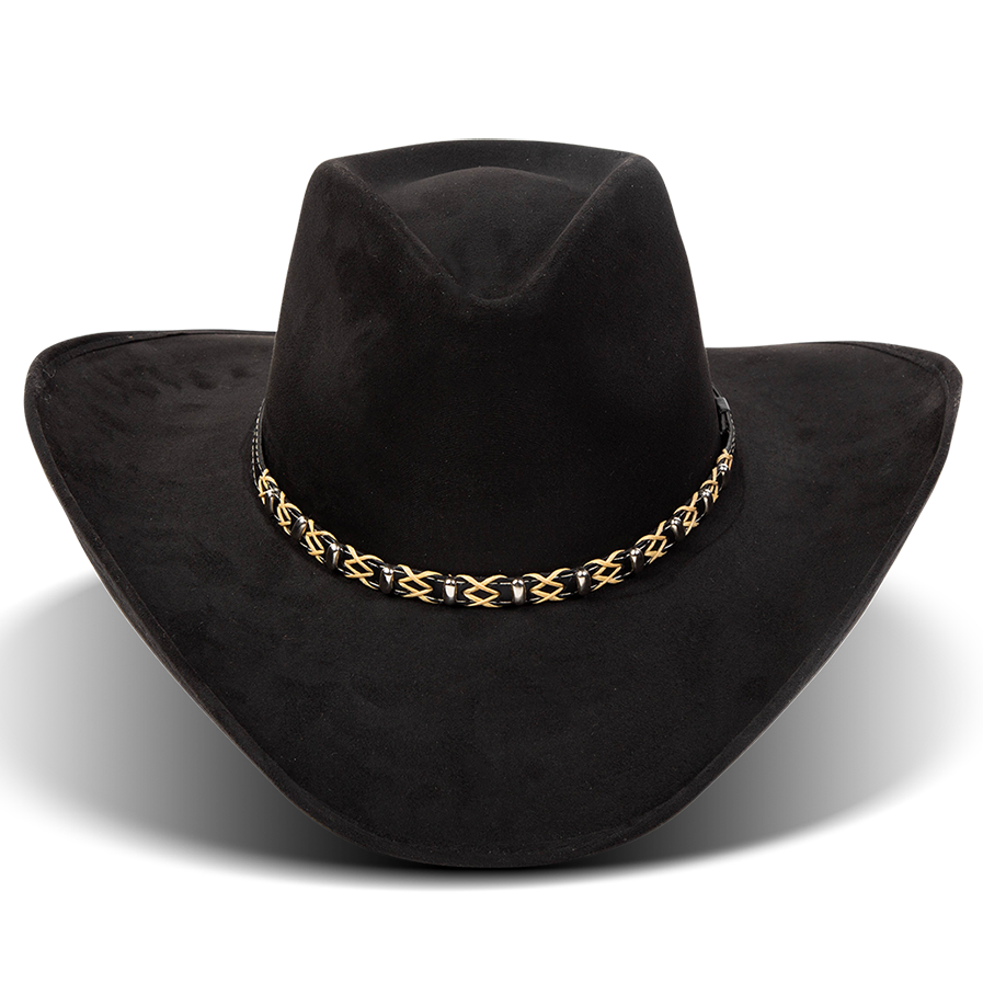 FREEBIRD Jones black western cowboy hat featuring teardrop crown, upturned-brim, and braided leather band 