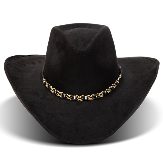 FREEBIRD Jones black western cowboy hat featuring teardrop crown, upturned-brim, and braided leather band 