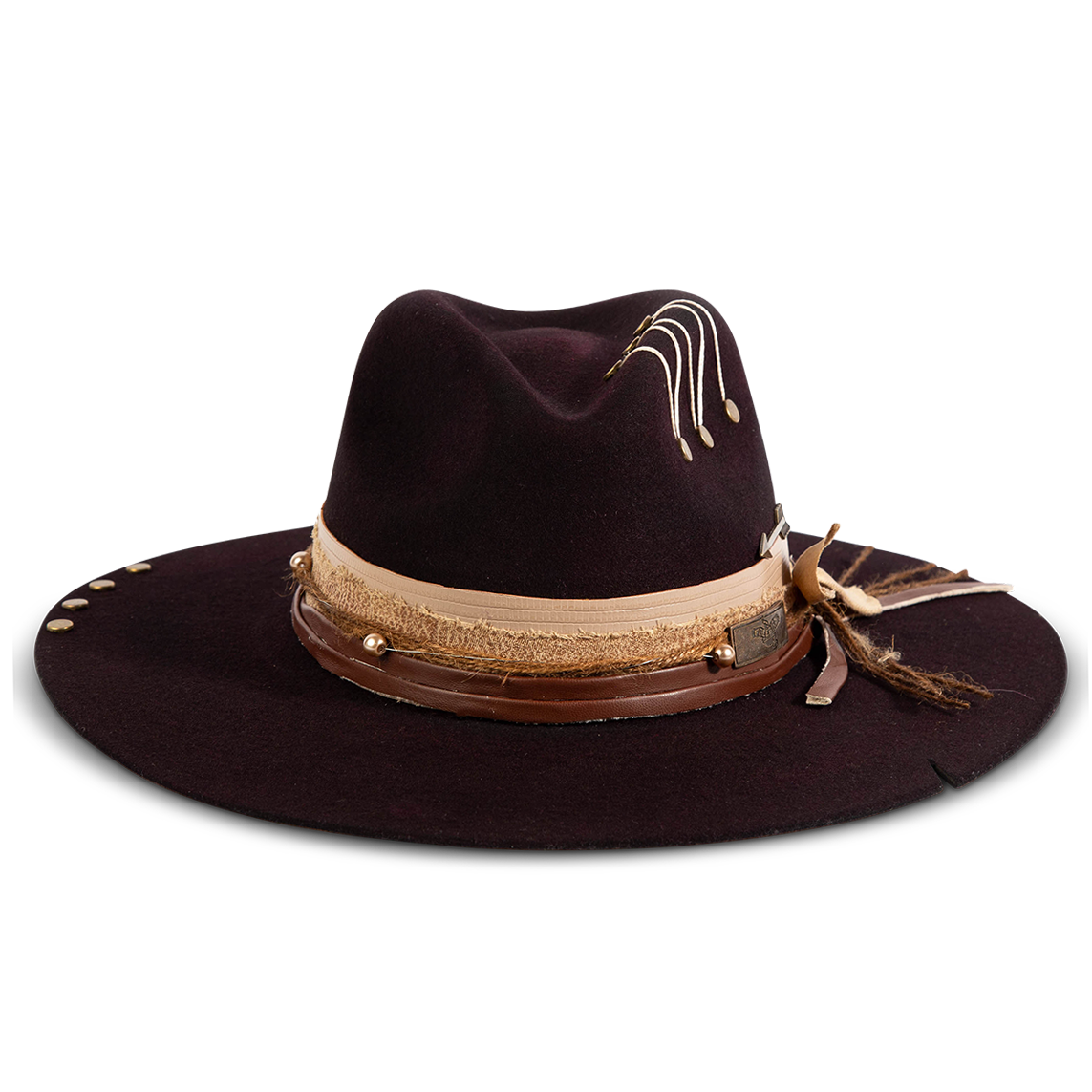 FREEBIRD Jonny purple wool hat with a flat brim construction, tear pinch crown and brim decor