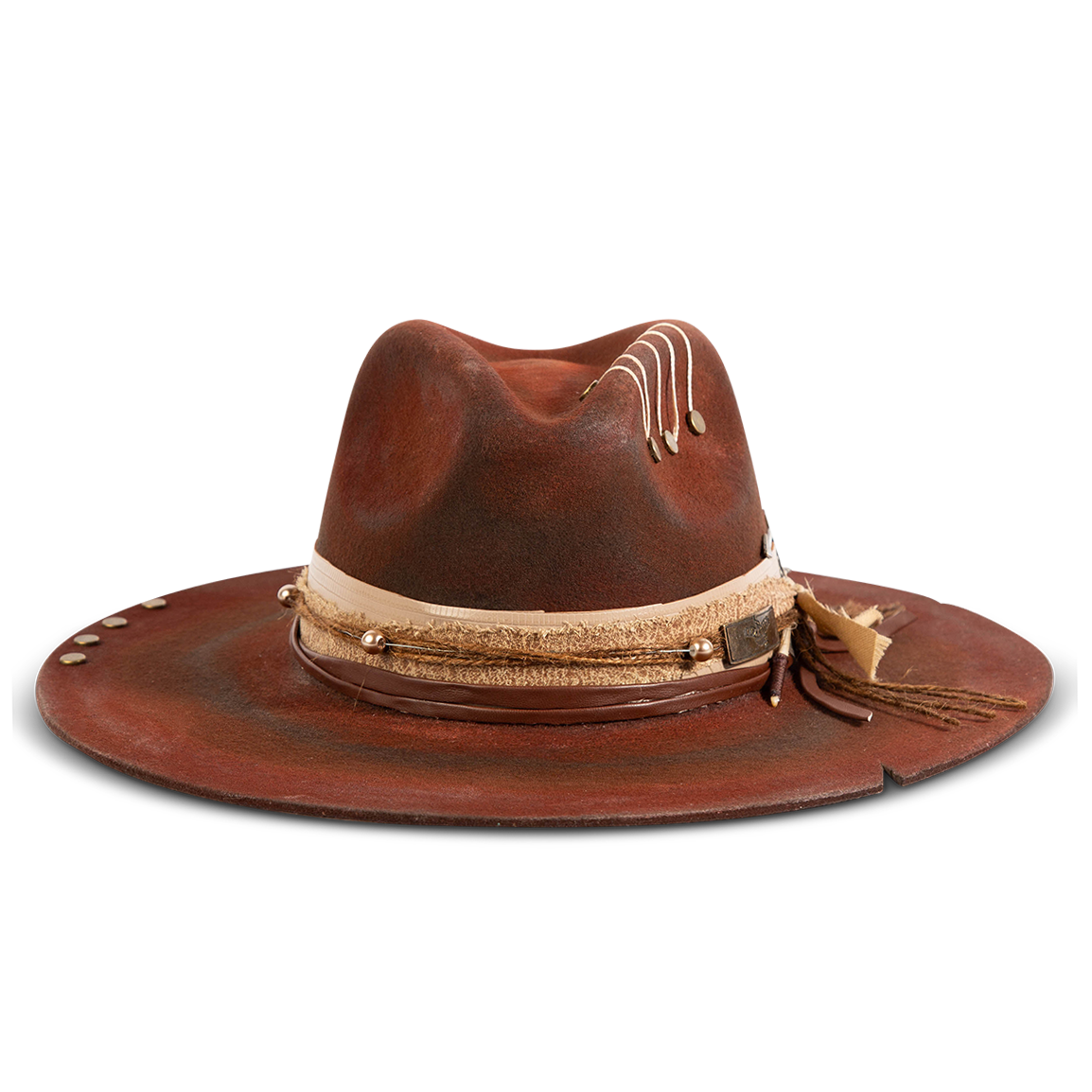 FREEBIRD Jonny red wool hat with a flat brim construction, tear pinch crown and brim decor