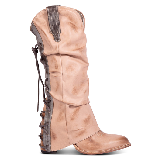 FREEBIRD women's Jules blush leather high flare heel western boot with stitch detailing and back lacing