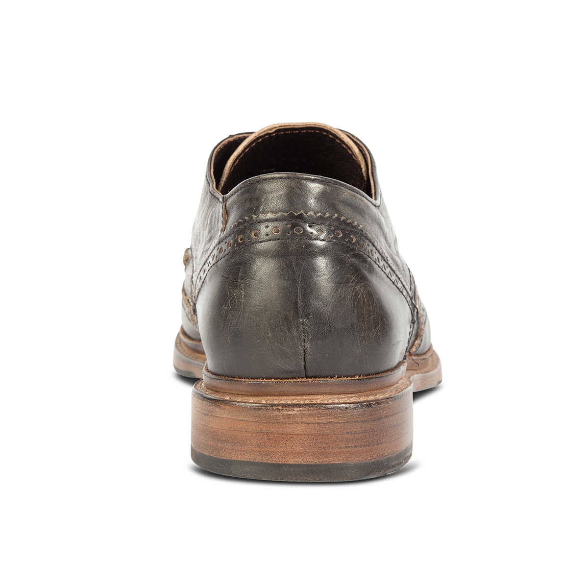 Back view showing a low heel on FREEBIRD men's Kensington olive lace dress shoe