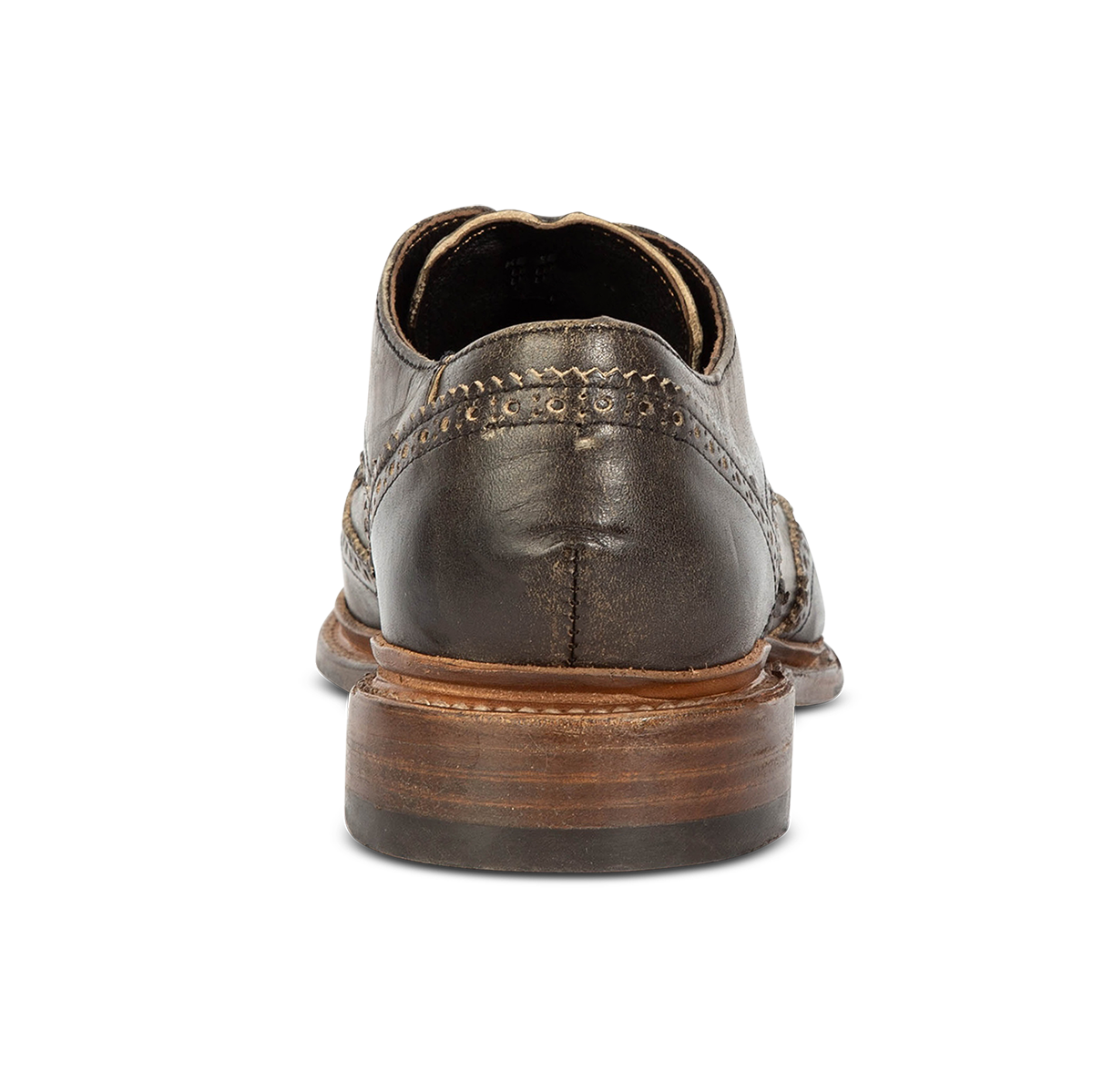 Back view showing a low heel on FREEBIRD men's Kensington olive lace dress shoe