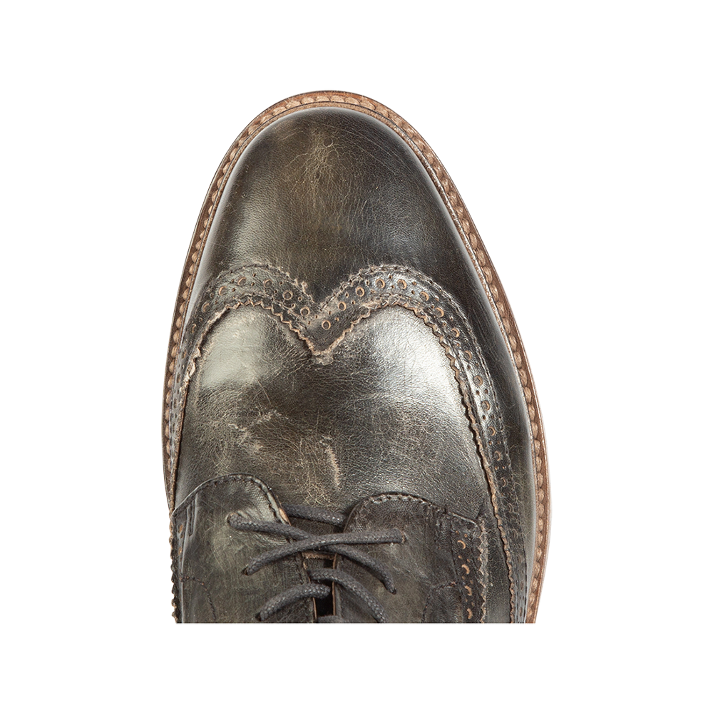 Top view showing FREEBIRD men's Kensington olive lace dress wingtip toe 