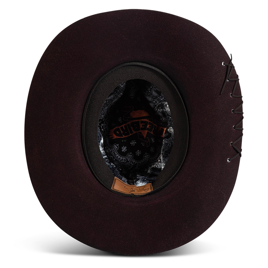 Bottom view showing FREEBIRD Kit purple wool hat with an inner elastic sweatband