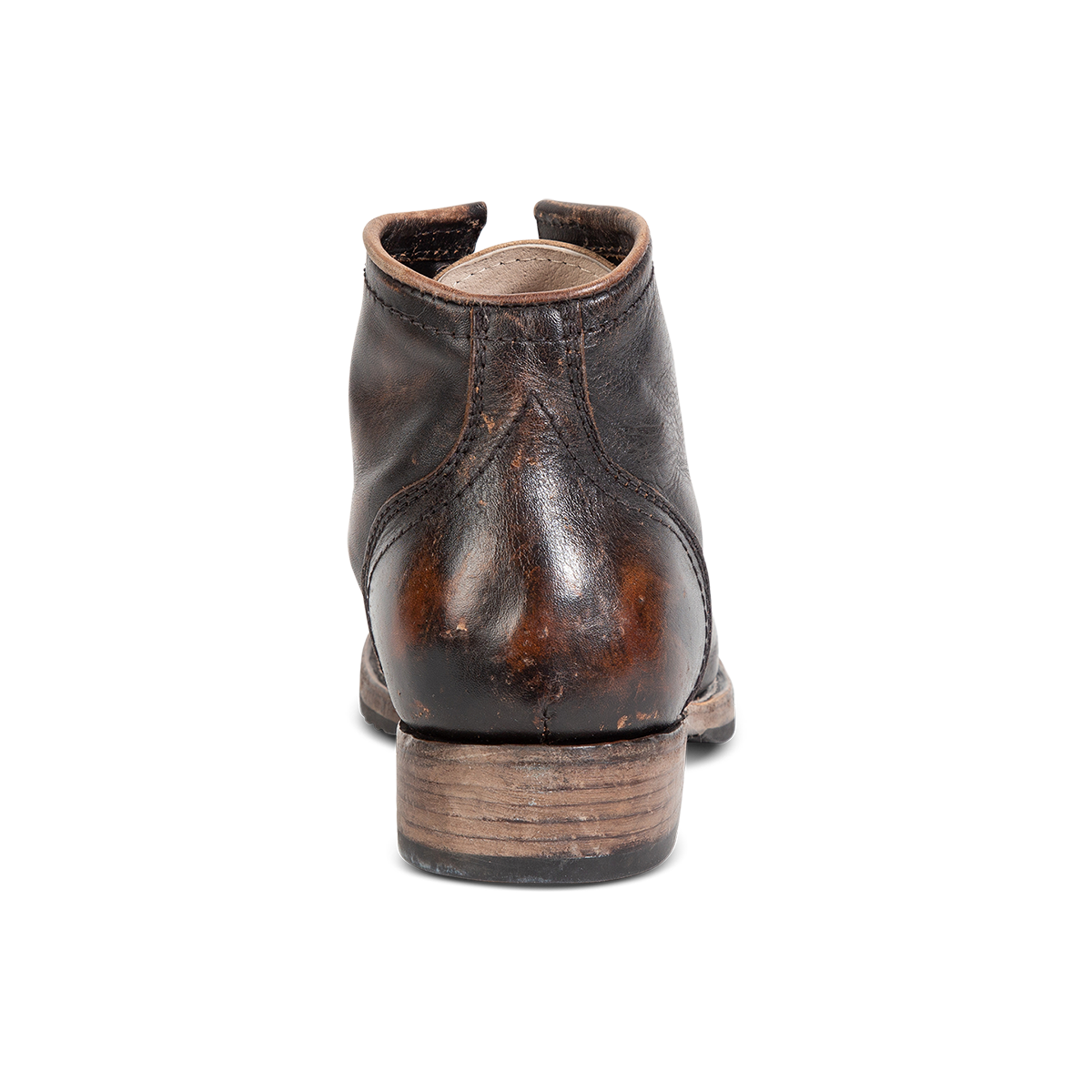 Back view showing a low heel on Freebird men's leavenworth black distressed leather boot