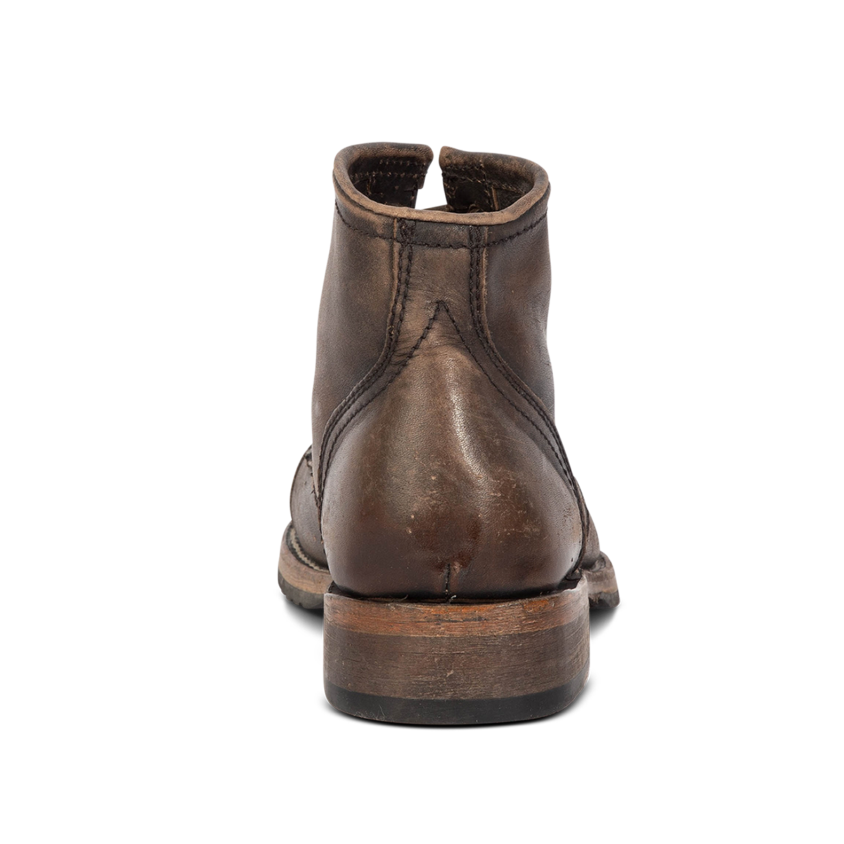 Back view showing a low heel on Freebird men's leavenworth black distressed leather boot