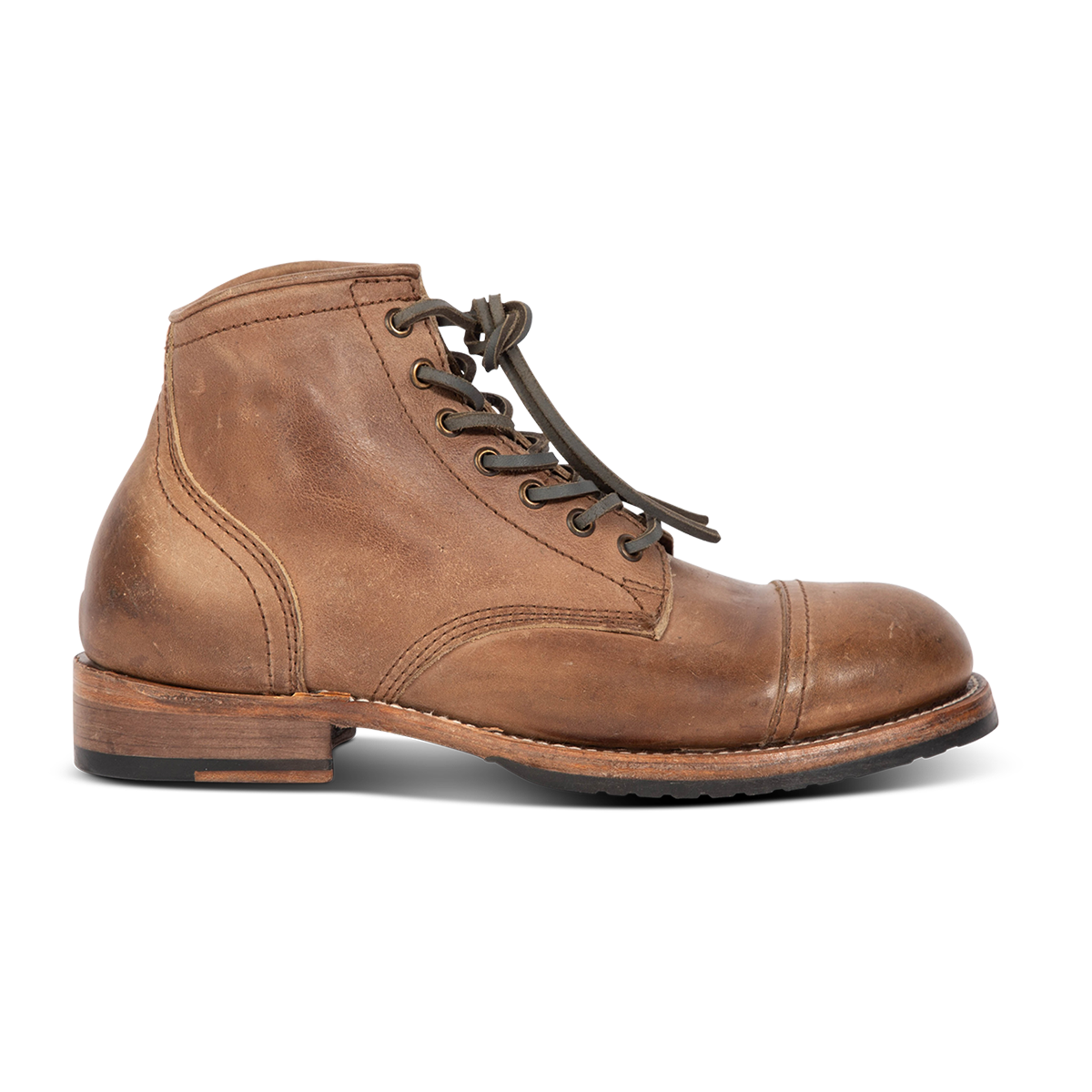 FREEBIRD men's Leavenworth brown distressed front lace closure boot with low heel and rubber sole