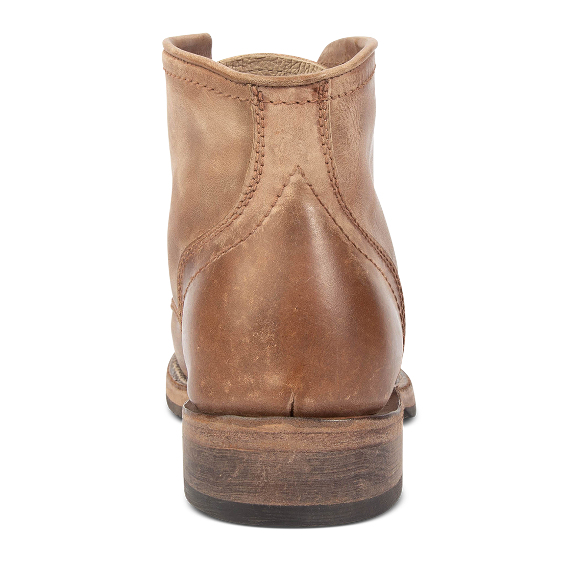 Back view showing low heel on FREEBIRD men's Leavenworth brown distressed boot