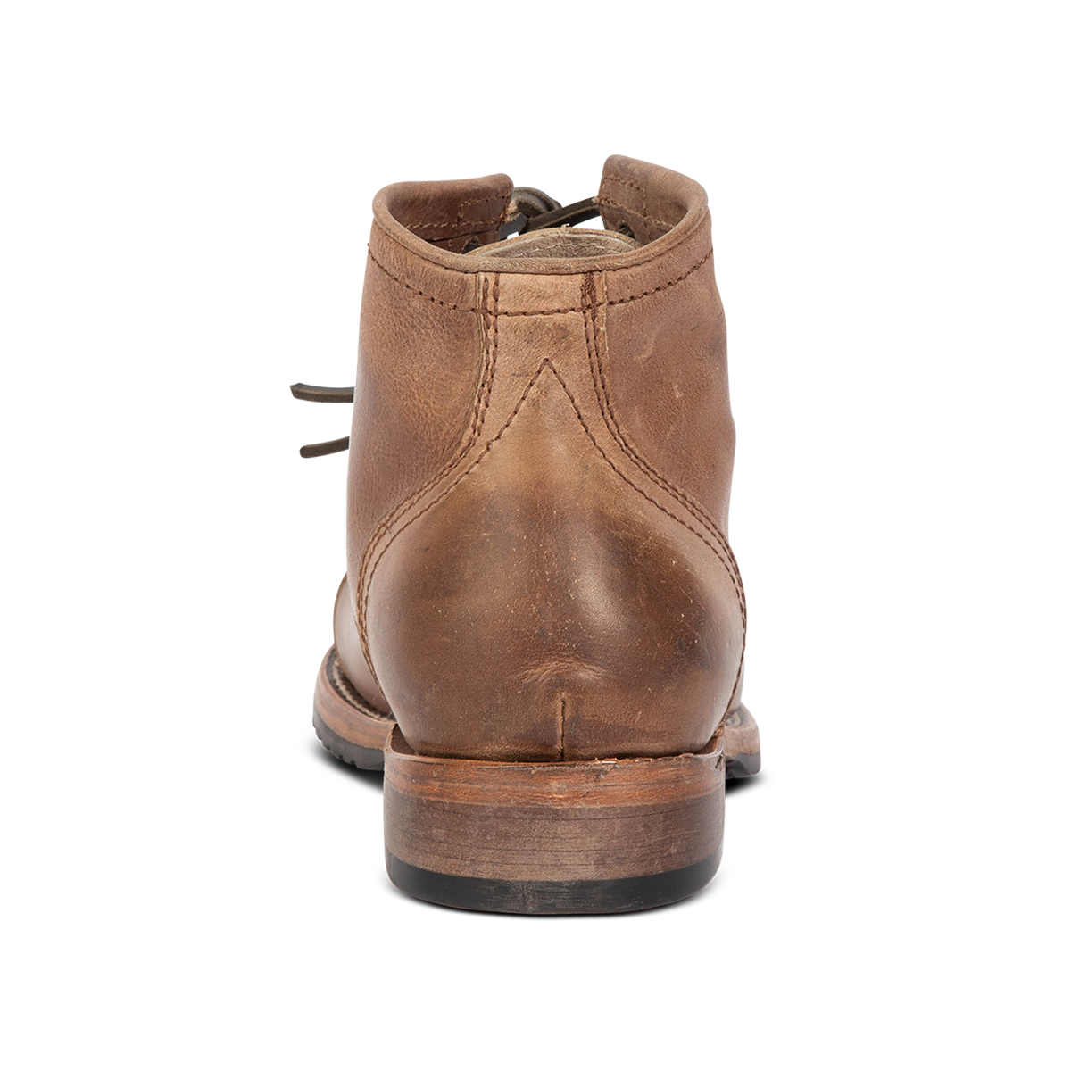 Back view showing a low heel on Freebird men's leavenworth brown distressed leather boot