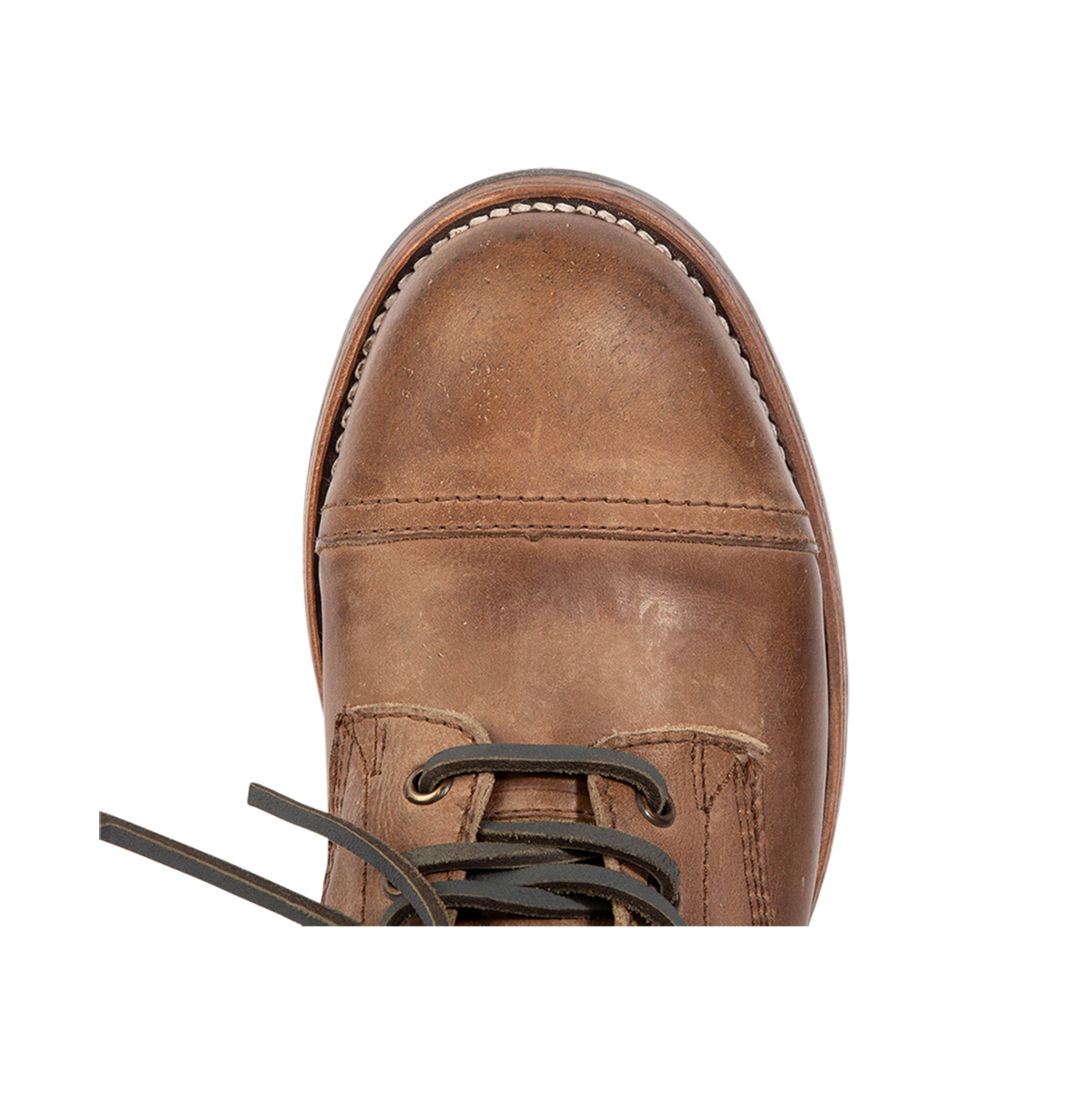 Rubber and leather sole imprinted with FREEBIRD on men's Leavenworth brown distressed leather boot