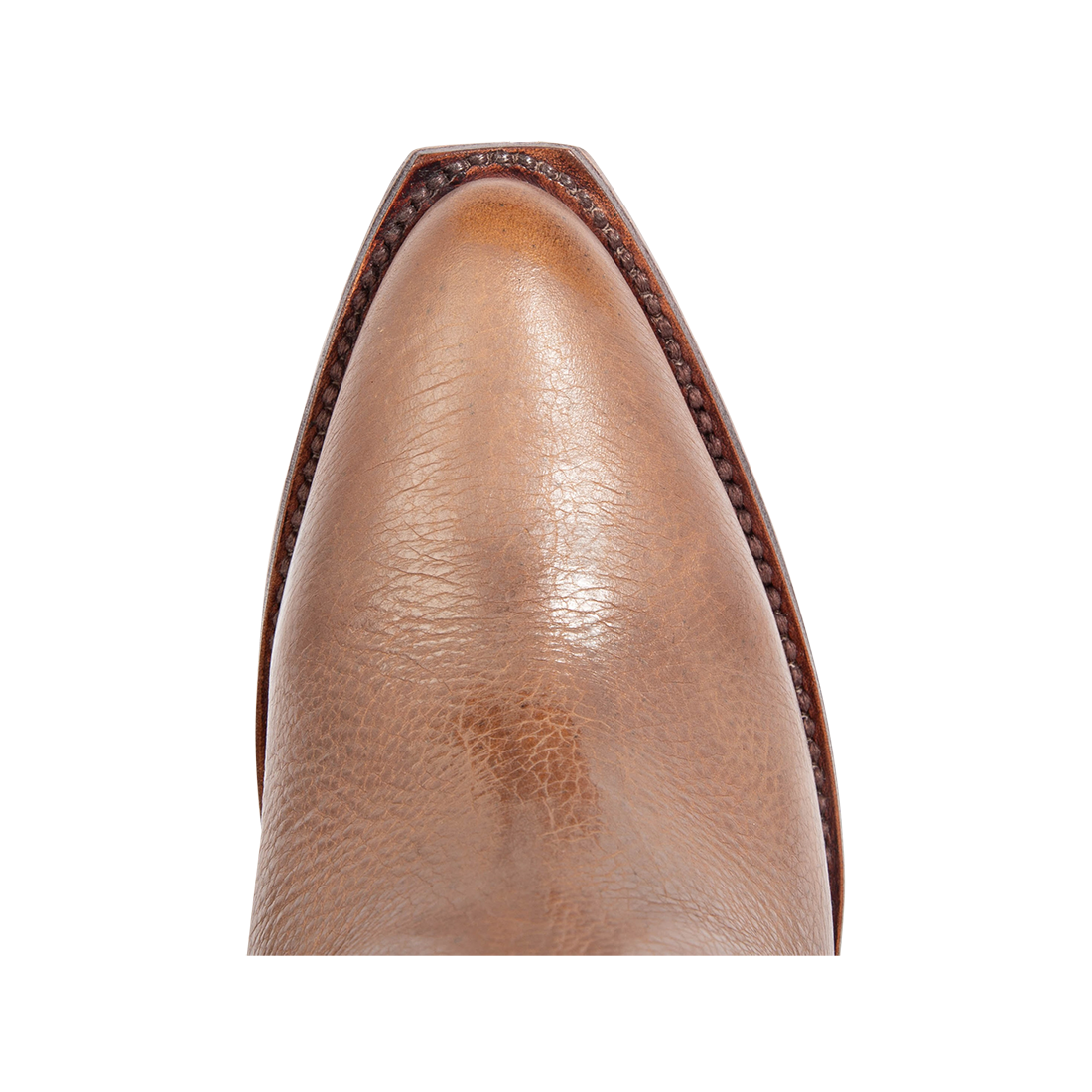 Top view showing a snip toe construction on FREEBIRD women's Loretta clay leather boot