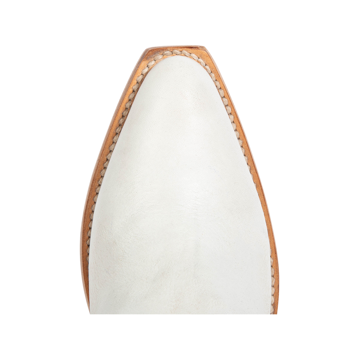 Top view showing a snip toe construction on FREEBIRD women's Loretta white leather boot