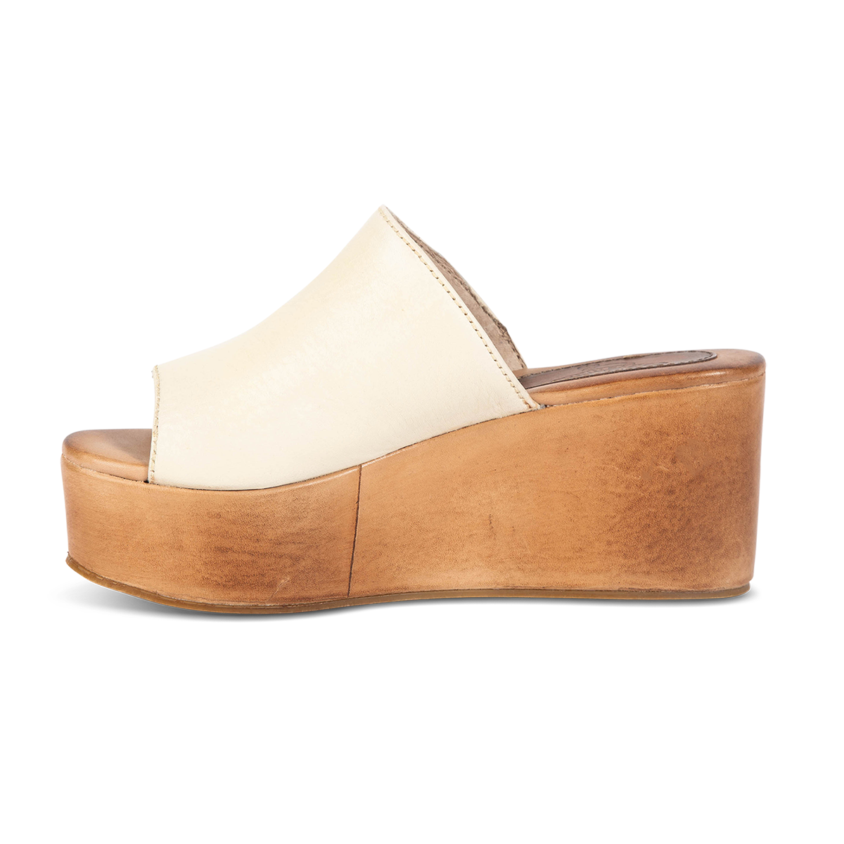 Inside view showing wedge heel on FREEBIRD women's Loveland beige platform sandal