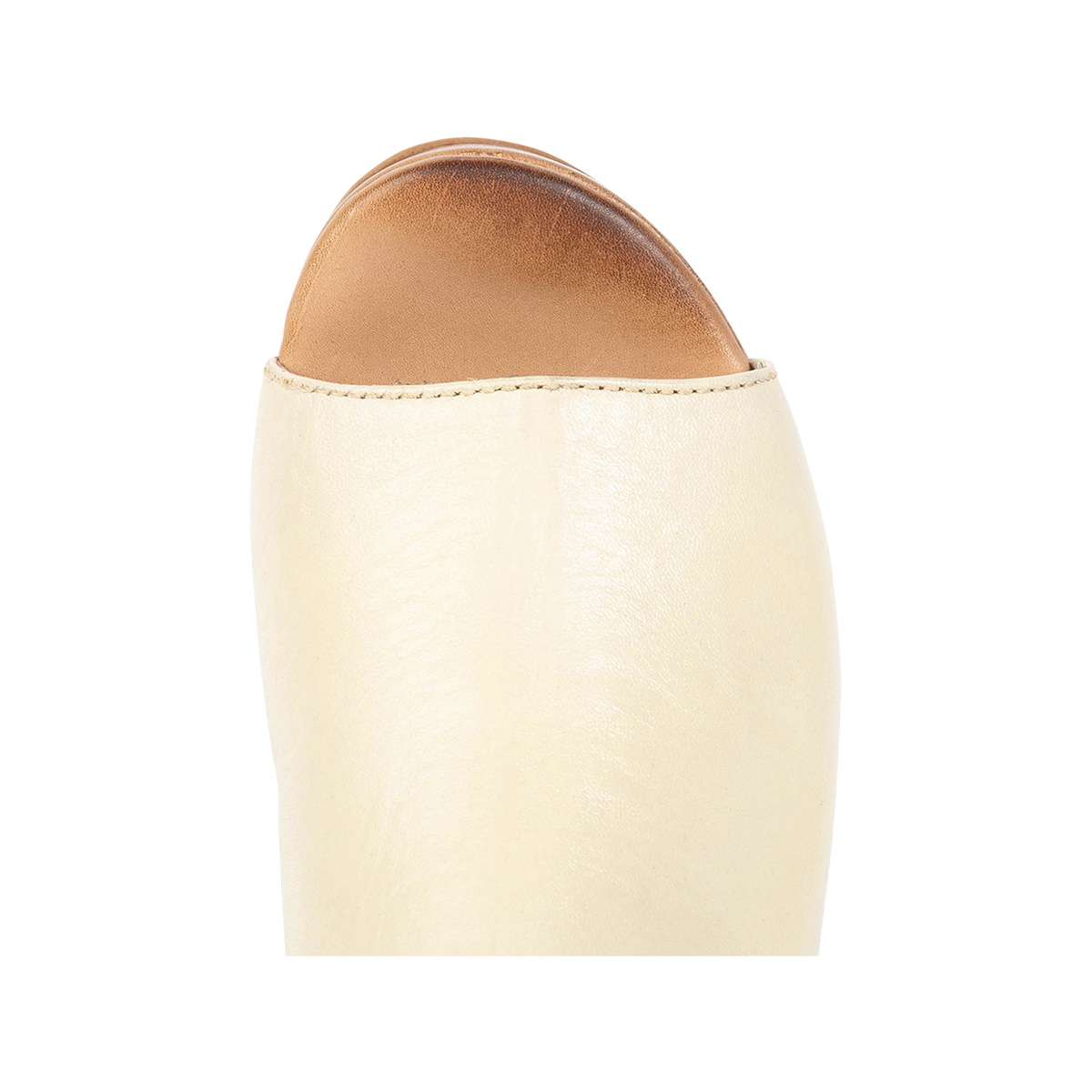 Top view showing round toe on FREEBIRD Loveland beige platform sandal