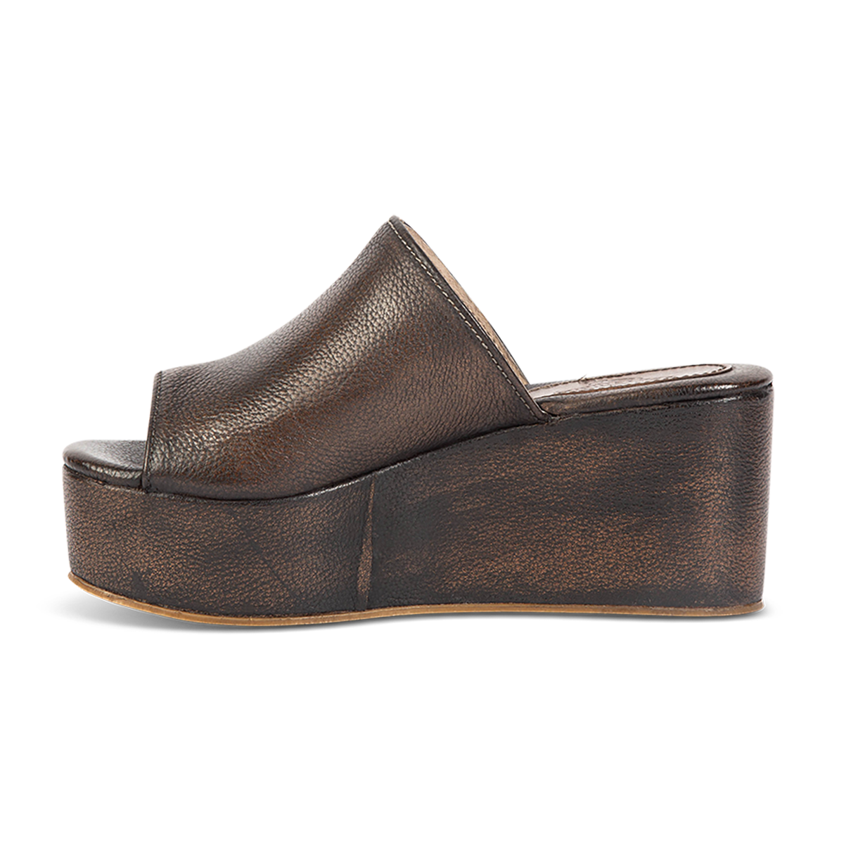 Inside view showing wedge heel on FREEBIRD women's Loveland black platform sandal