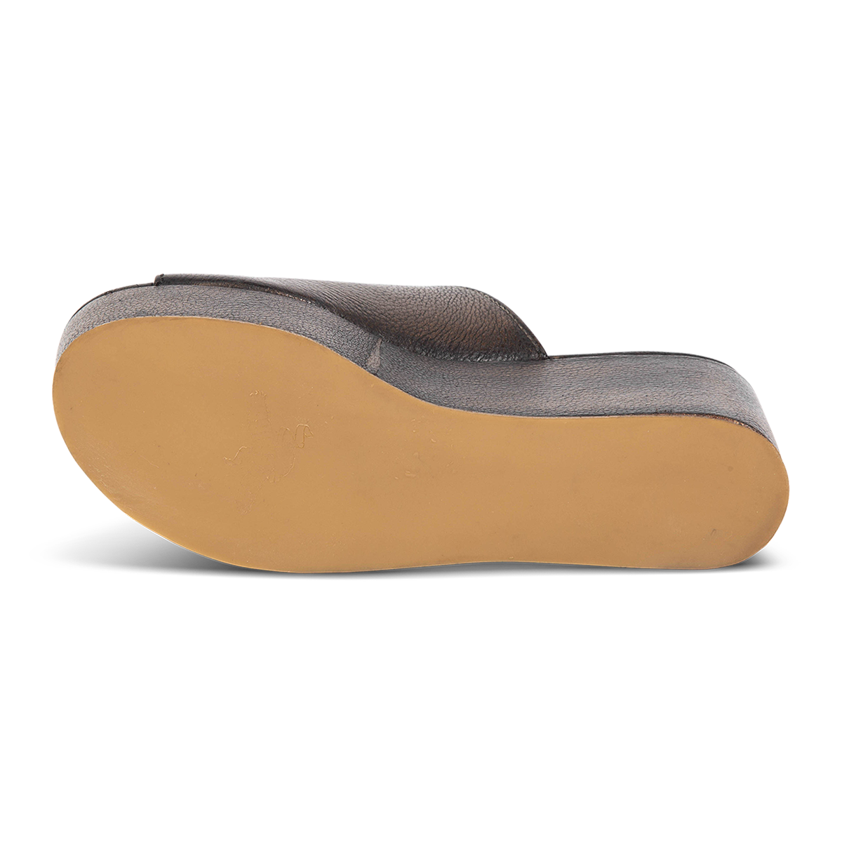 Rubber sole imprinted with FREEBIRD on women's Loveland black platform sandal
