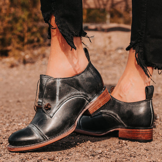 FREEBIRD women's Mabel black low heel slip on oxford