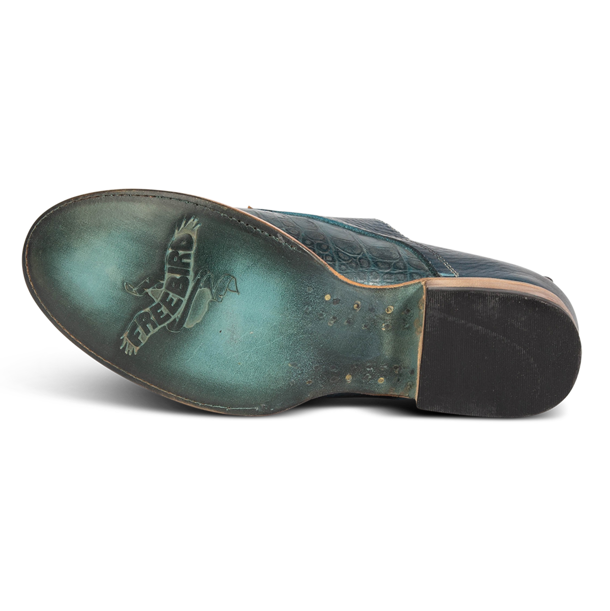 Leather sole imprinted with FREEBIRD on Mabel blue multi womens oxford shoe