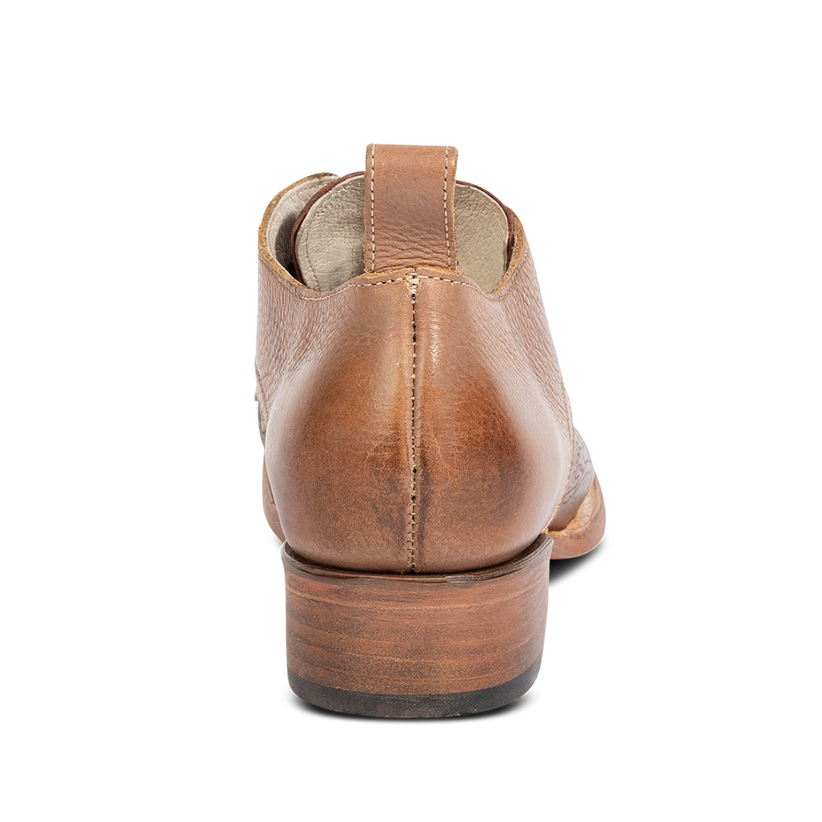 Back view showing leather pull tab on FREEBIRD women's Mabel clay multi shoe