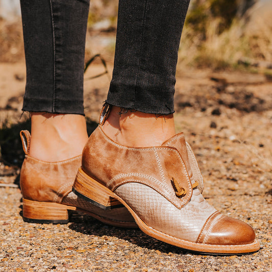 FREEBIRD women's Mabel taupe multi low heel two tone oxford