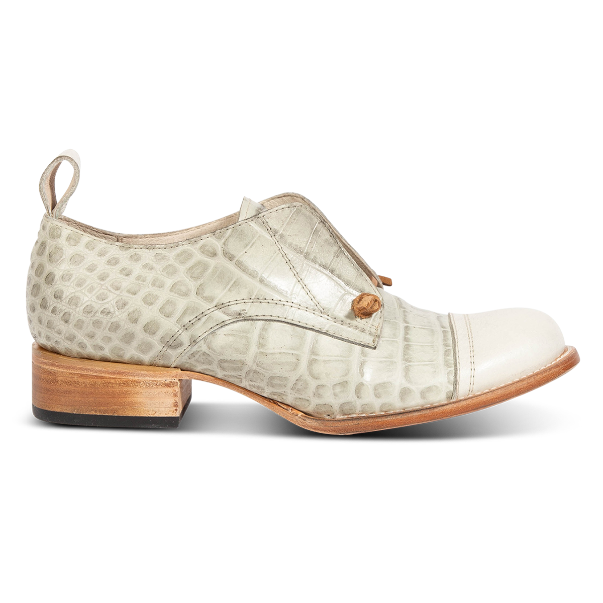 MABEL white multi leather oxford shoes with decorative knotted laces, low block heel and embossed leather  