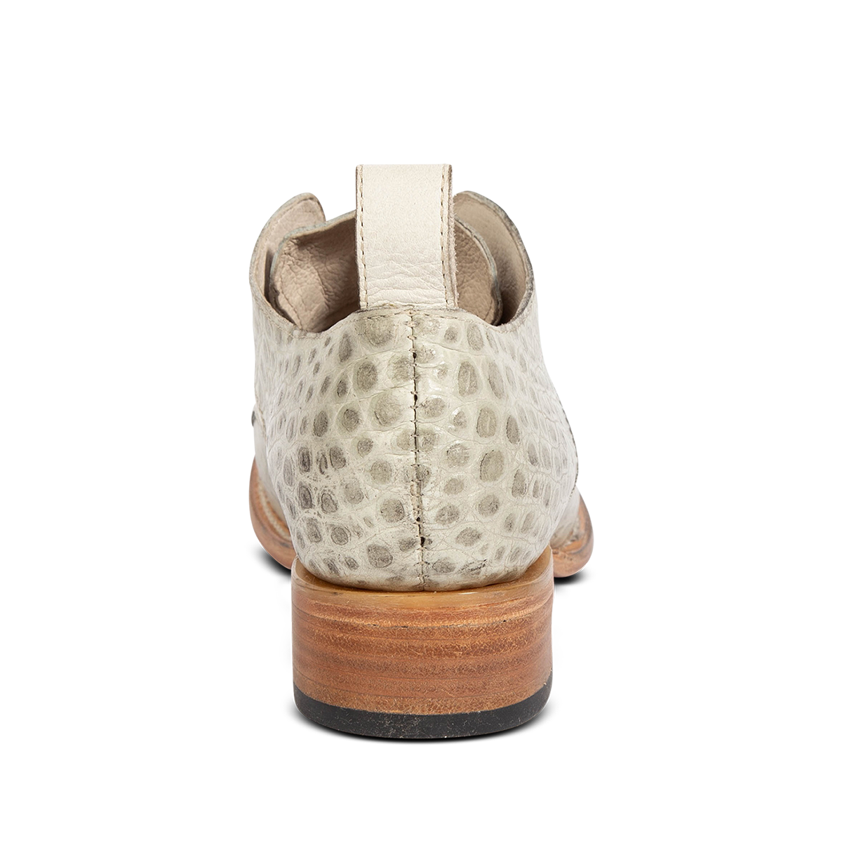 Back view showing leather pull tab on FREEBIRD women's Mabel white multi shoe