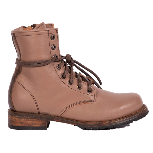 Freebird women's MANCHESTER clay multi leather combat bootie with an inside brass zipper, low heel & tread sole
