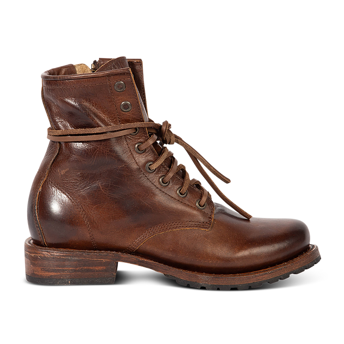 Freebird women's MANCHESTER cold brew leather combat bootie with an inside brass zipper, low heel & tread sole