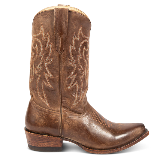 FREEBIRD men's Marshall brown leather western cowboy boot with shaft stitch detailing, snip toe construction and leather pull straps