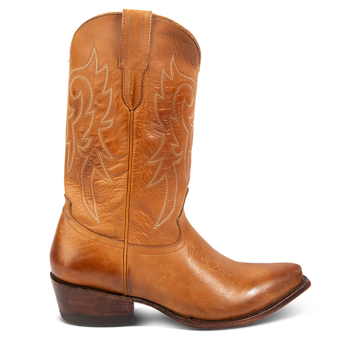 FREEBIRD men's Marshall whiskey leather western cowboy boot with shaft stitch detailing, snip toe construction and leather pull straps