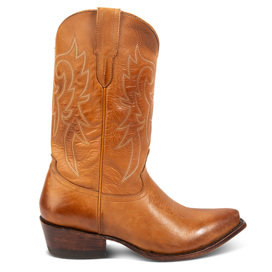 FREEBIRD men's Marshall whiskey leather western cowboy boot with shaft stitch detailing, snip toe construction and leather pull straps