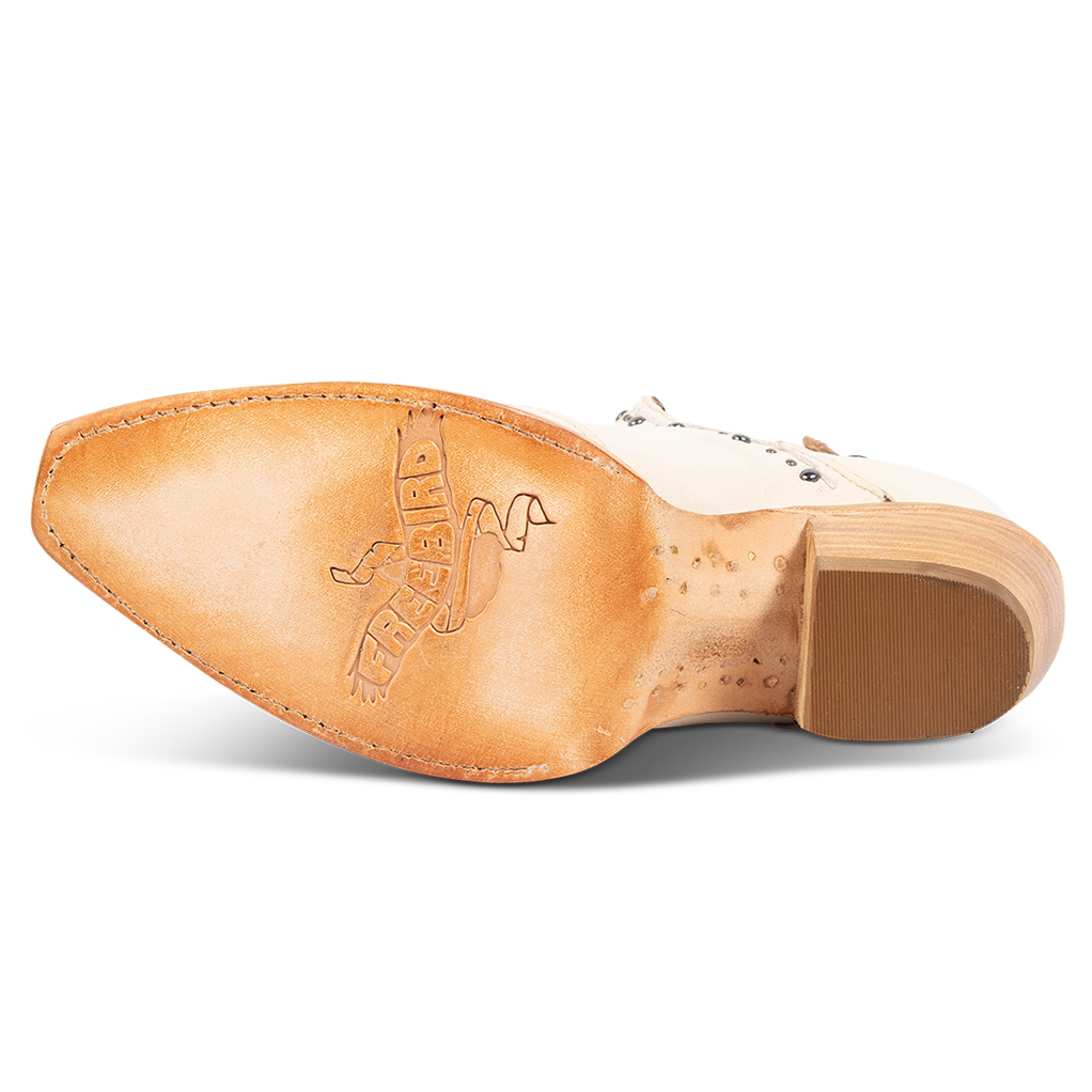 Leather sole imprinted with FREEBIRD on women's Melody beige leather shoe